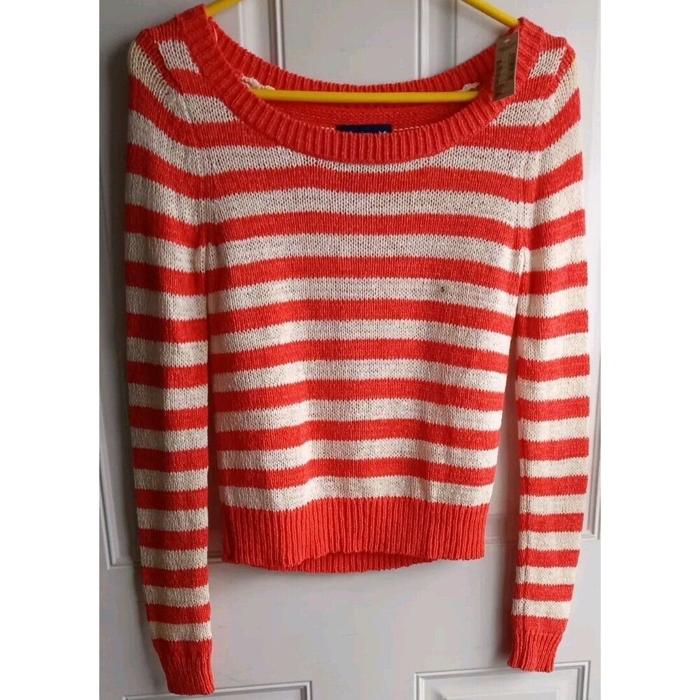 American Eagle Outfitters Long Sleeve Knit Women's Sweater S Orange/White New
